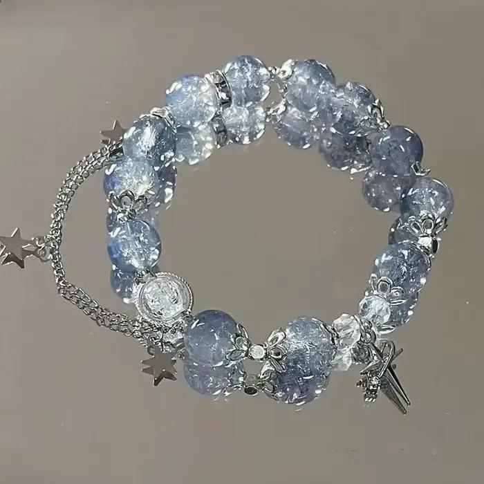 Bracelet à pampilles en alliage de zinc chaîne maillons et perles de cristal pour femme