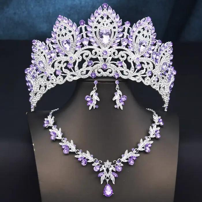 Parures de bijoux de mariée de luxe pour femmes : collier, boucles d'oreilles et couronne de princes