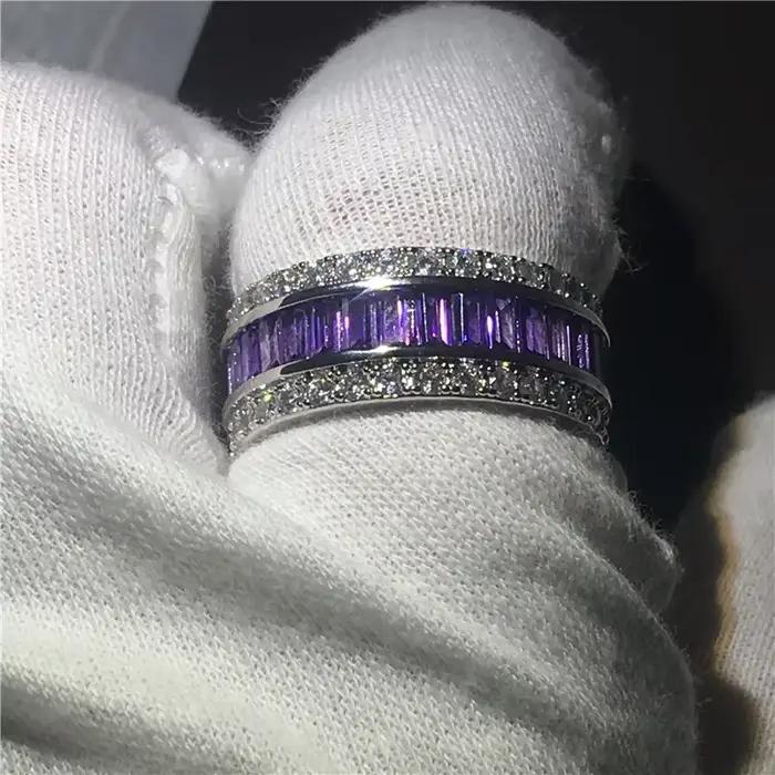 Bague de fiançailles et de mariage en or blanc 14 carats pour hommes et femmes