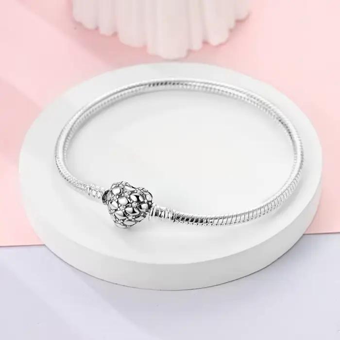 Bracelet en argent sterling 925 avec breloques de cœur et zirconium blanc pour femmes occasions spéciales