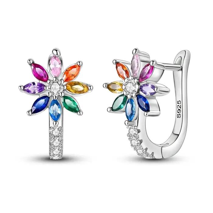 Boucles d'oreilles en argent Sterling 925 pour femmes, fleur arc-en-ciel, Zirconium, Style français,
