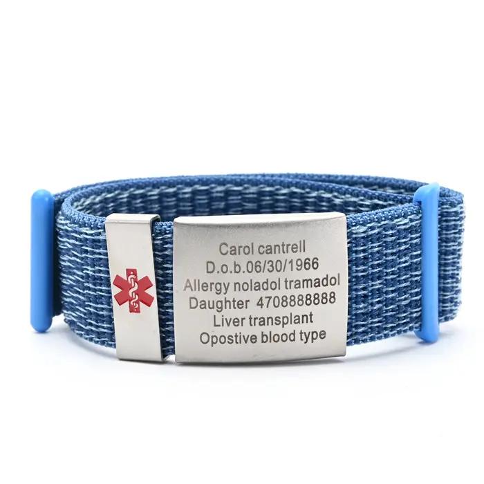 Bracelets d'alerte médicale SOS personnalisés de 22mm pour hommes et femmes, bracelet d'urgence en Nylon, accessoire de montre, Bracelet d'identification de Sport Velcro