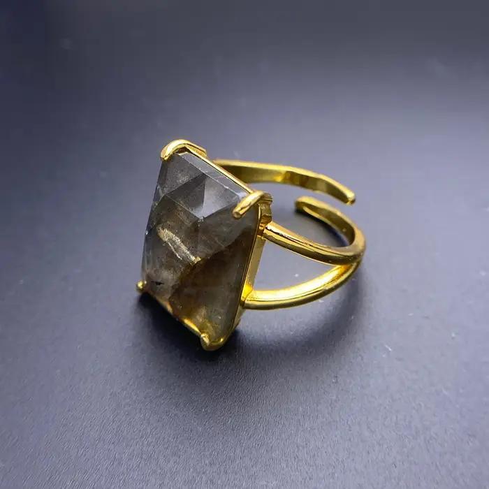 Bague Labradorite naturelle élégante or jaune 18 carats grande pierre goutte d'eau pour femmes occasions spéciales anniversaires cadeaux bijoux à la mode