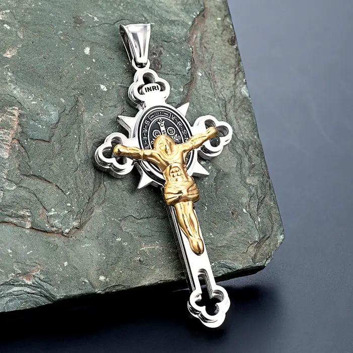Collier pendentif croix dorée gothique classique pour hommes et femmes