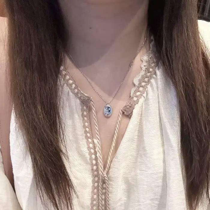 Collier Simple en argent 925 avec incrustation de diamant brillant, coquille de soleil et de lune, léger, de luxe, créatif, exquis, chaîne, bijoux de mariage
