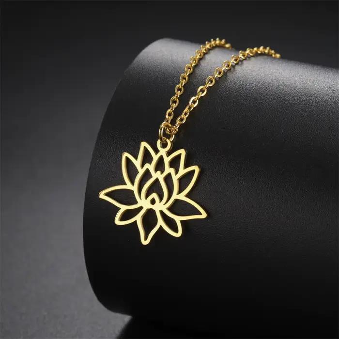 EUEAVAN Colliers Bouddhistes Fleur de Lotus en Acier Inoxydable, Pendentif Yoga Guérison pour Femme, Bijoux Amulette, Vente en Gros