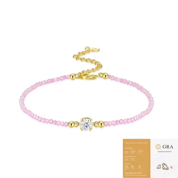 Bracelet à perles en argent 925 avec diamant moissanite pour femme, ne se décolore pas, non allergique, cadeau de fête