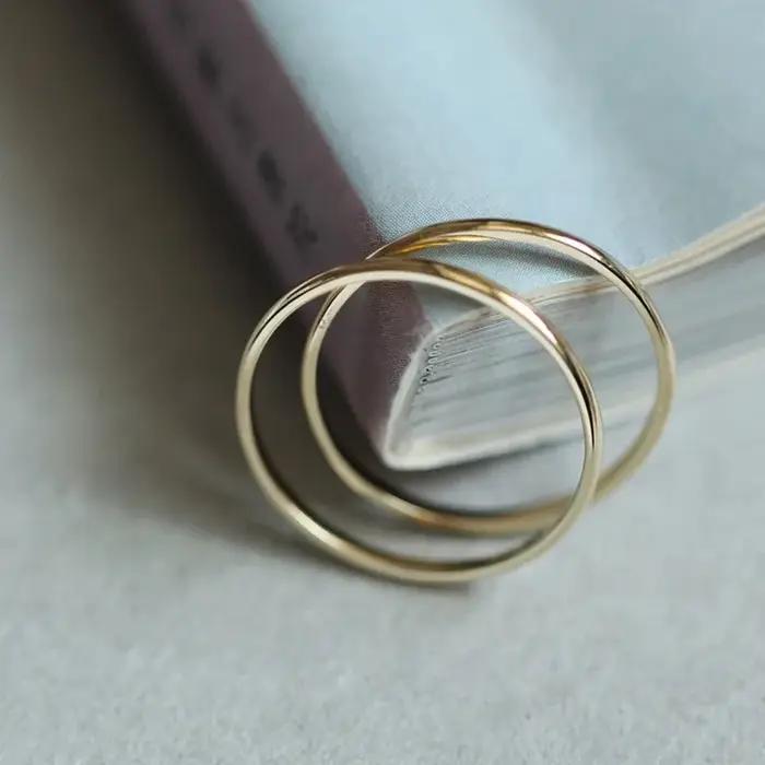 Bague fine minimaliste en argent Sterling 925 plaqué or 14 carats pour femmes
