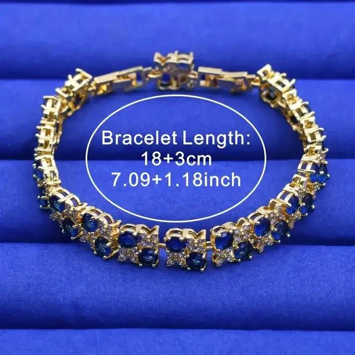 Luxueux bracelet vintage en zircone bleue plaqué or 18 carats pour femme