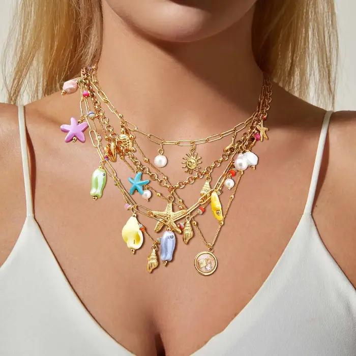 Collier chaîne de perles en pierre naturelle multicolore fait à la main pour femmes