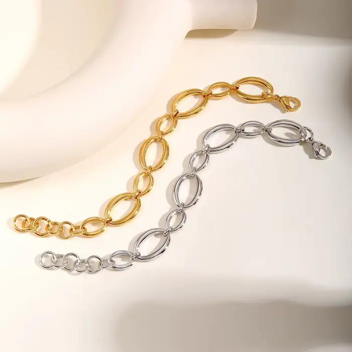 Bracelet elliptique distinctif pour femmes, Bracelets en acier inoxydable à chaîne faits à la main, cadeau de bijoux étanche à la mode