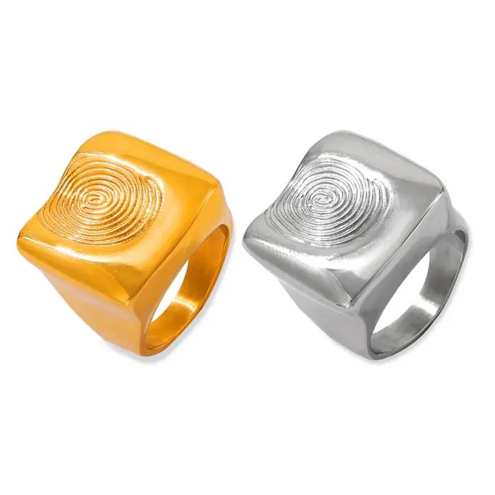 Énorme bague en acier inoxydable plaqué or 18 carats pour femme