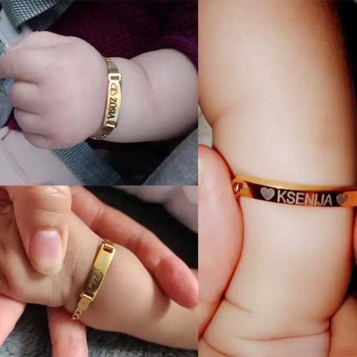 Vnox – Bracelets Anti-allergie pour maman et fille, en acier inoxydable, pour bébé, nom personnalisé, barre de Date de naissance, cadeaux de baptême personnalisés pour filles et garçons