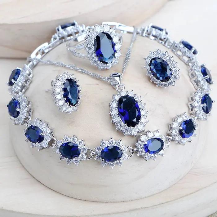 Ensemble de bijoux de mariée en argent 925 pour femmes