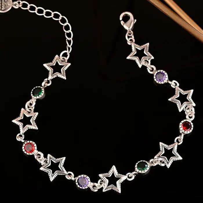 Nouveauté élégant coloré cristal étoile Thai argent dames ensembles de bijoux pour femmes collier Bracelet cadeaux du nouvel an
