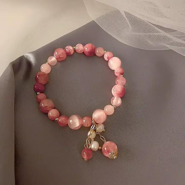 Bracelet en Pierre Naturelle et Clip Rose pour Femme