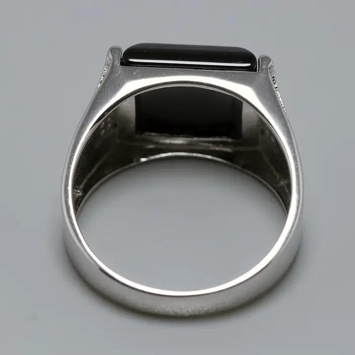 Argent massif 925 hommes anneaux minimaliste turc anneaux pour hommes noir carré pierre naturelle turquie mâle bijoux Bague Homme