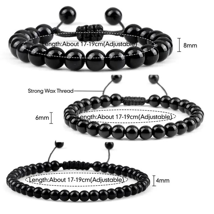 Bracelet de perles fait à la main 4 6 8mm pierre naturelle brillant noir Onyx