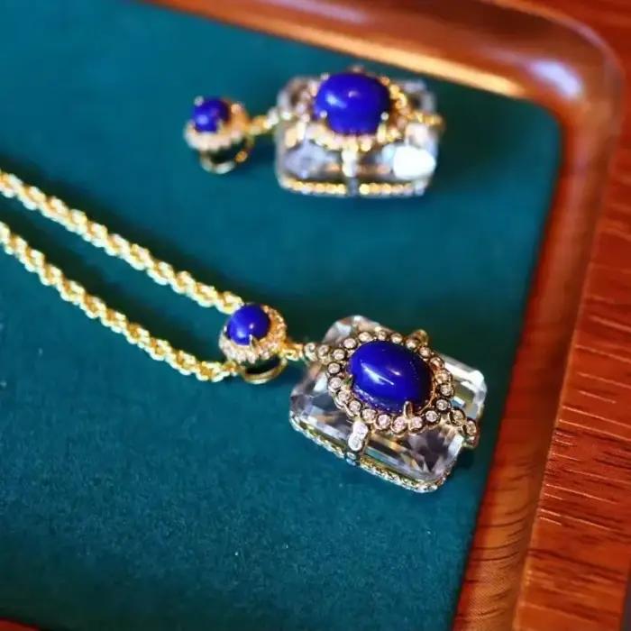 Collier en Lapis Lazuli en Argent 925 pour Femme, Design Original, Observateur, Luxe, Clip Blanc, Pendentif Carré, Clavicule Bleue, Bijoux Occasions Spéciales