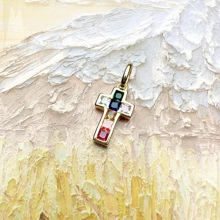 Pendentif croix arc-en-ciel couleurs marque bijoux fins Europe or 925 en argent Sterling Vintage cadeau pour femme