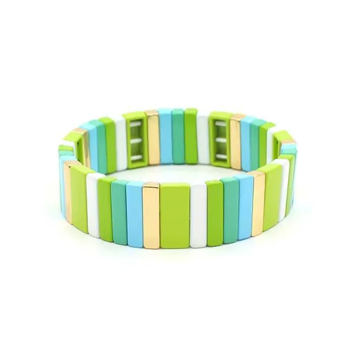 Bracelet en émail 2026, motif géométrique, long carré, coloris arc-en-ciel, bracelet porte-bonheur d