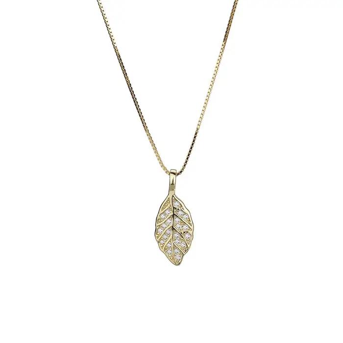 Collier feuille doré en acier inoxydable avec pendentif zirconium pour femmes style punk occasions spéciales