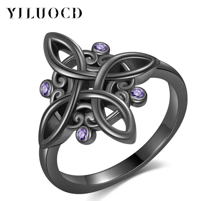 Nudo De Bruja Original noir sorcière noeud anneaux 925 argent placage mystique violet Zircon anneau