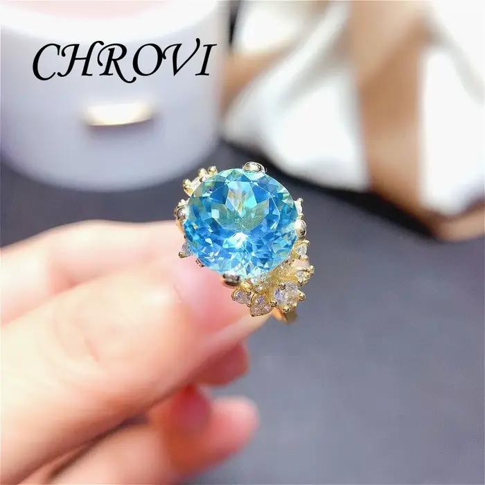 Bague pour femme en argent sterling 925 exquis, incrustée de saphir bleu ciel 18 carats, avec pierres précieuses colorées, bague simple