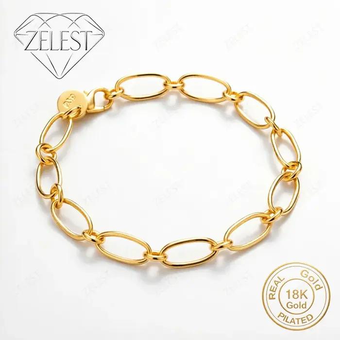 Bracelet ovale délicat en argent sterling 925 plaqué or 18 carats de 8 pouces pour femmes