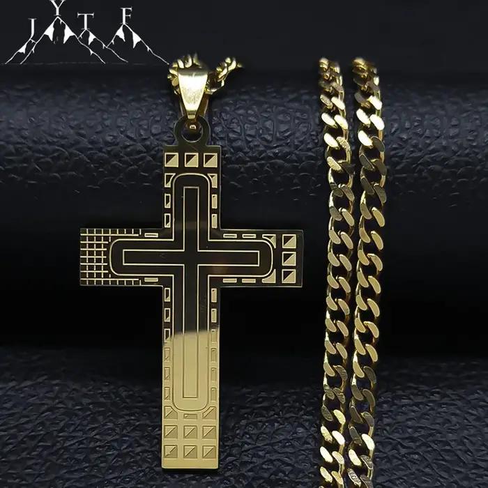 Collier chaîne croix punk tendance en acier inoxydable pour femmes et hommes