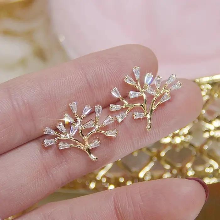 Boucles d'oreilles en Zircon plaqué or 14K pour femmes, styles mignons et romantiques, bijoux de fête, cadeaux pour mariage et occasions spéciales