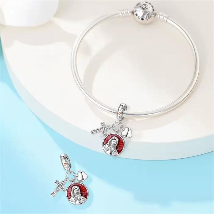 Pendentif religieux en argent sterling 925 serti de zirconium blanc charm bracelet pour femmes bijoux à bricoler occasions spéciales cadeau