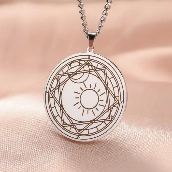 Amulette Magique Sun Sakura en Acier Inoxydable Cercle Magic Porte-Bonheur Collier Bijoux Unisexe Occasions Spéciales
