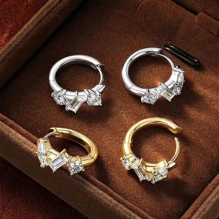 Boucles d'oreilles en forme de marquise/rectangulaires/rondes en moissanite