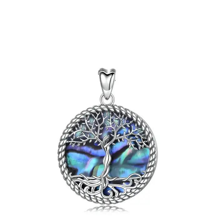 Collier Arbre de Vie en Argent Sterling 925 avec Coquille d'Ormeau Naturelle et Boîte Cadeau Occasions Spéciales Fiançailles Mariages Anniversaires