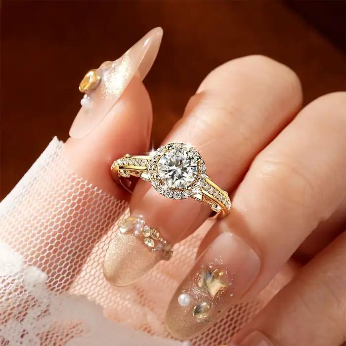 Bague de fiançailles Rrjzz en moissanite taille ronde 6,5 mm 1 carat pour femme, bague de promesse, alliance de mariée, bague halo, bijoux GRA, cadeaux
