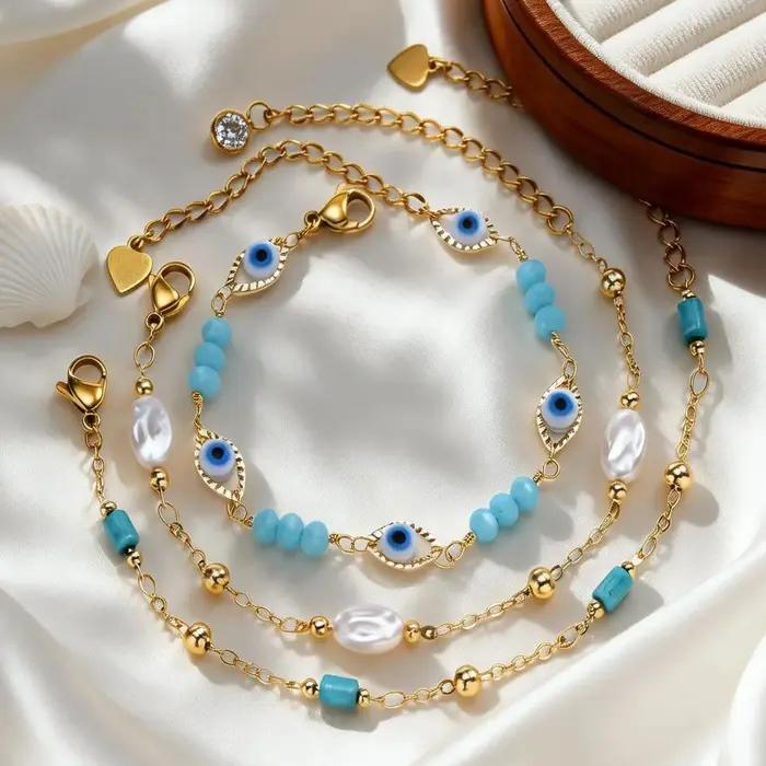 Bracelet en perles d'imitation plaqué or pour femmes