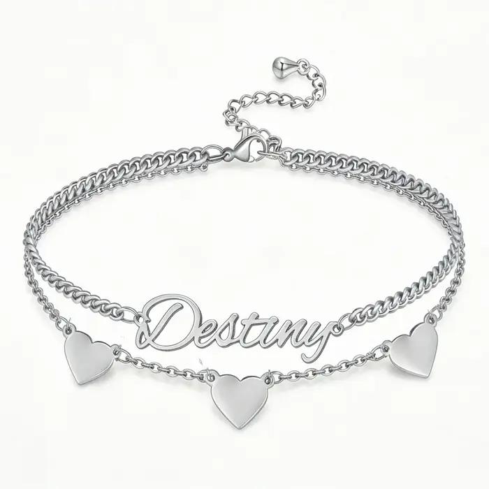 Bracelet de cheville personnalisé avec nom pour femmes délicat en acier inoxydable pour occasions spéciales et quotidien