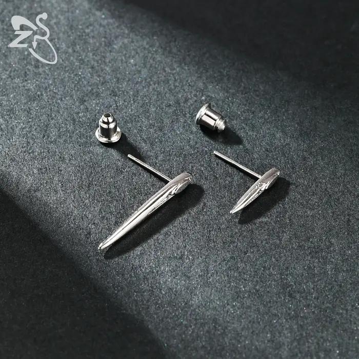 ZS 1 pièce 20G 925 boucles d'oreilles en argent Sterling pour femmes filles baguette forme clous d'oreille Helix Cartilage Piercing bijoux 14MM/24MM