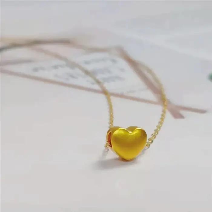 Collier avec pendentif en forme de cœur en or pur 999, or véritable 24 carats pour femmes, bijoux fins, cadeau de mariage