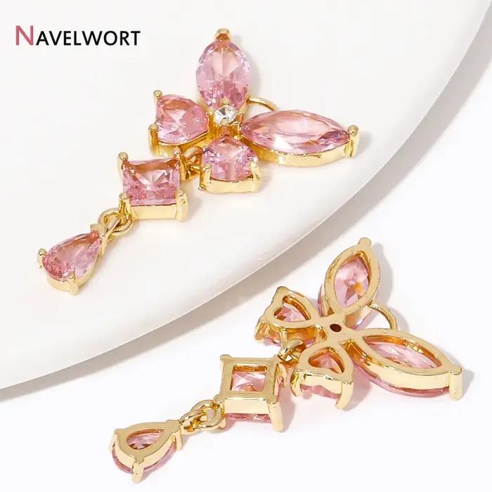 Pendentifs à breloques papillon en cristal clair plaqué or 18 carats