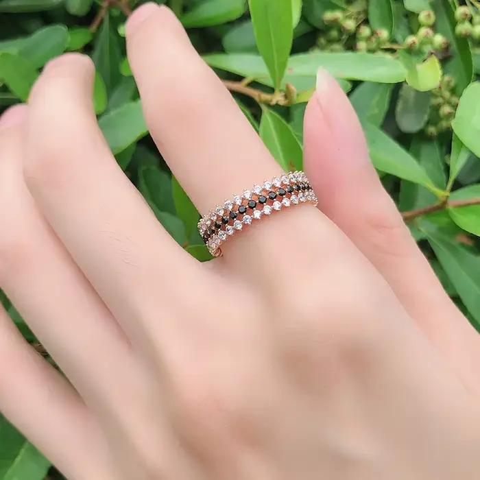 Kinel – bagues en or Rose pour femmes, accessoires Vintage, Zircon naturel brillant, noir et blanc, bijoux fins, tendance 585