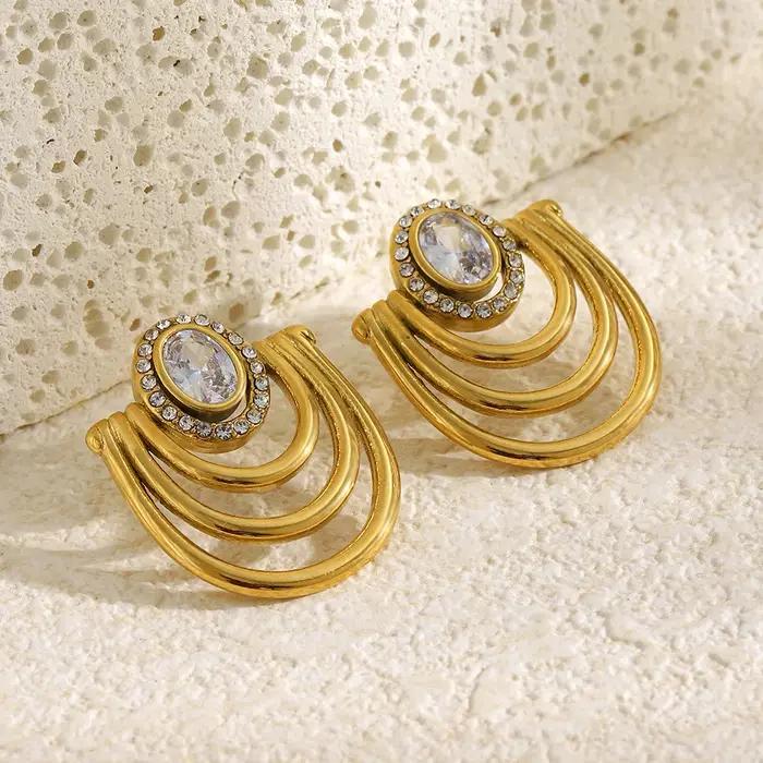 E.B.belle Boucles d'oreilles clous en acier inoxydable plaqué or