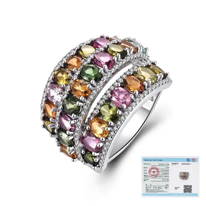Bague en argent sterling 925 avec tourmaline naturelle pour femmes, alliance de mariage avec certificat d'évaluation, bijou pour occasions spéciales et anniversaires