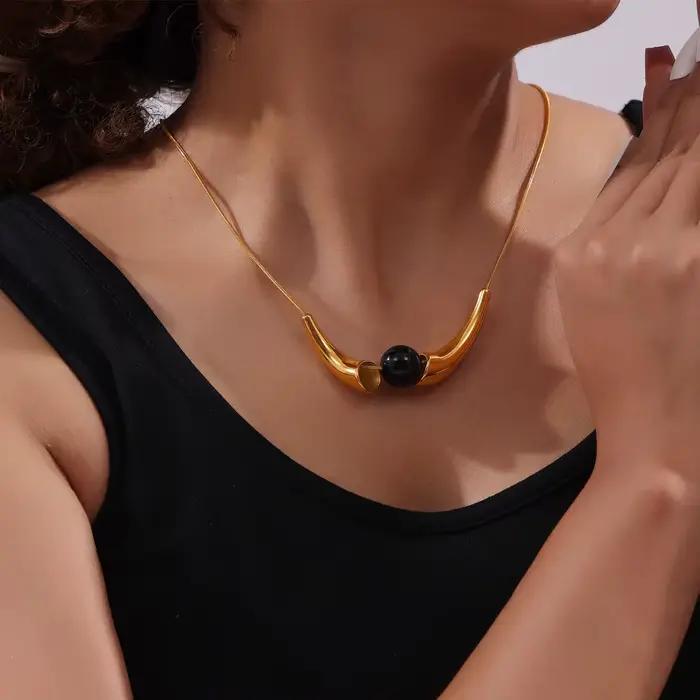 Ensemble de boucles d'oreilles et collier Chic, pendentif rond de Style d'angle Unique, avec chaîne fine en acier inoxydable, bijoux à breloques à la mode