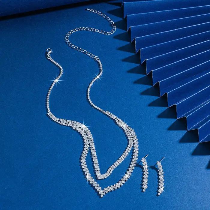 Ensemble de bijoux collier et boucles d'oreilles en zircon, tendance, polyvalent, unique, simple, lu