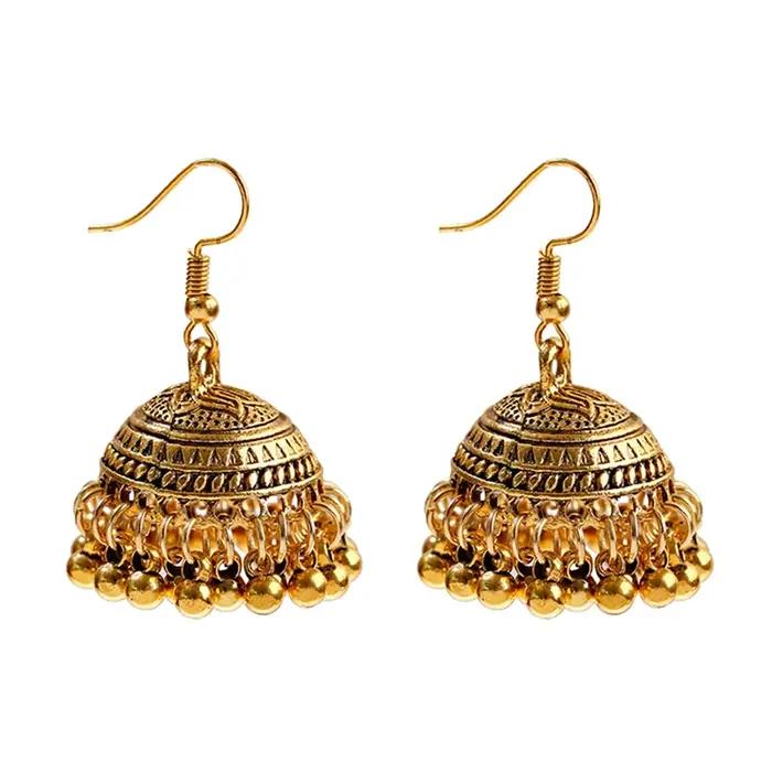 Boucles d'oreilles pendantes à pampilles pour femmes, bijoux gitans éma ens, rétro, ethnique, indien, Jhumka, petites cloches, perles, pendentifs bohèmes, cadeau de fête