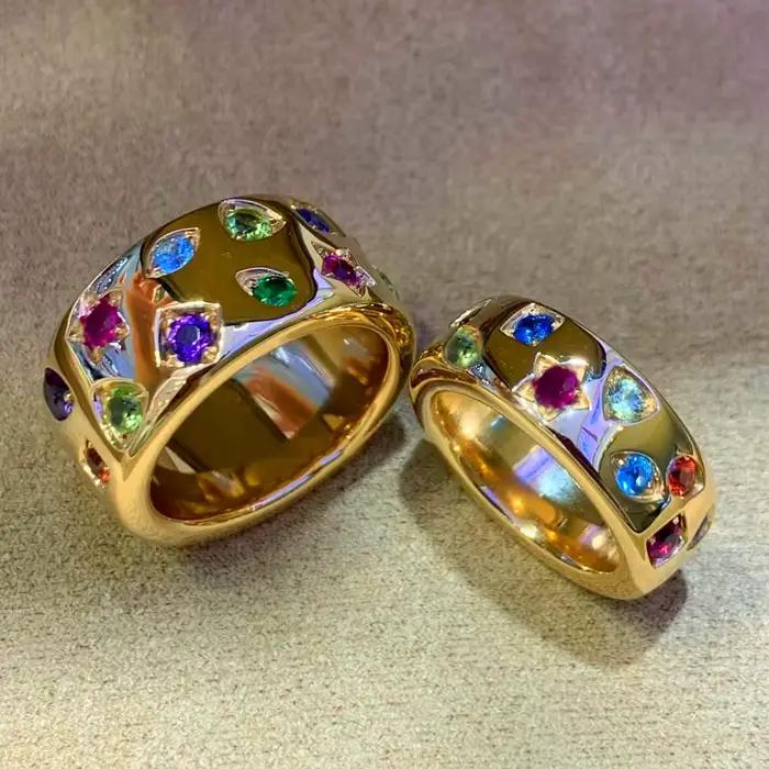 Bague pour femme en zircon géométrique coloré rétro, plaquée or 18 carats, bijoux à la mode qui ne se décolore pas, accessoire élégant pour femme