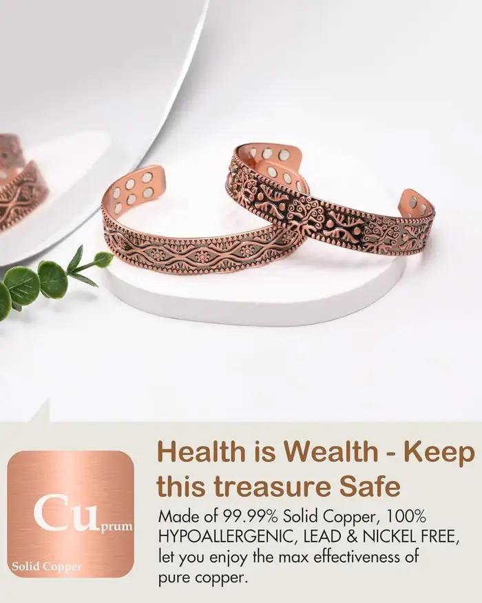 ARADOO – Bracelet manchette magnétique en cuivre pur