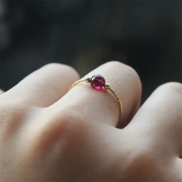 Bague en or 14K avec grenat naturel, bijou minimaliste fait à la main, style Boho